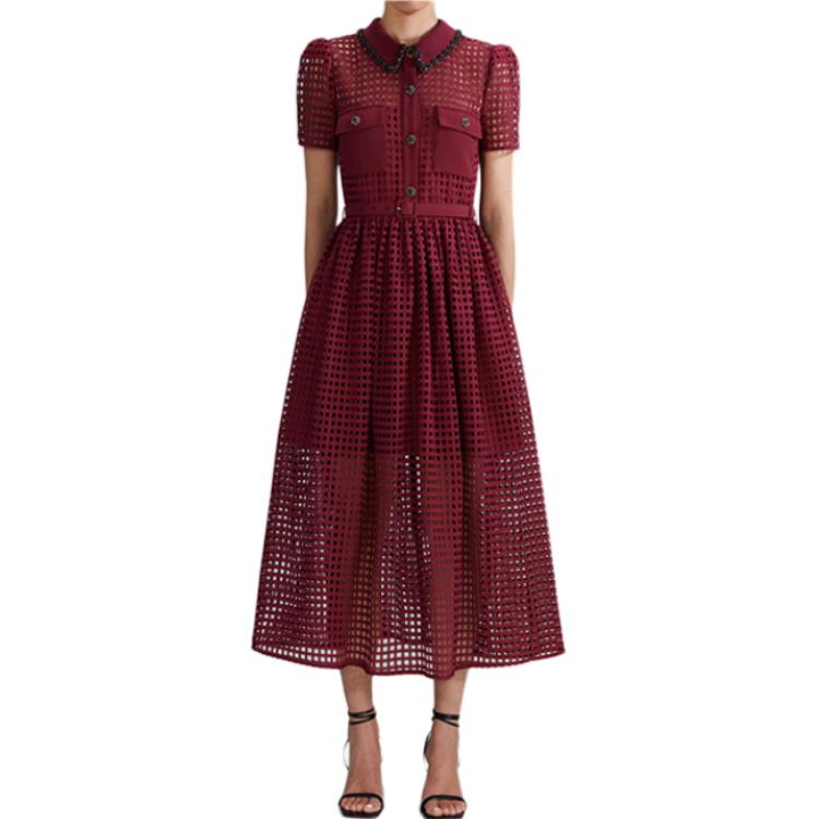 (Women) Self-Portrait  Minimalist Short-Sleeve Dress in Deep Burgundy. SWF341Y09500 圖 2