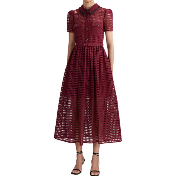 (Women) Self-Portrait  Minimalist Short-Sleeve Dress in Deep Burgundy. SWF341Y09500 圖 3