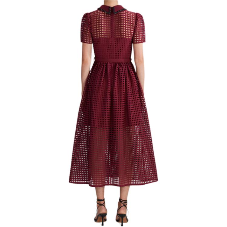 (Women) Self-Portrait  Minimalist Short-Sleeve Dress in Deep Burgundy. SWF341Y09500 圖 4