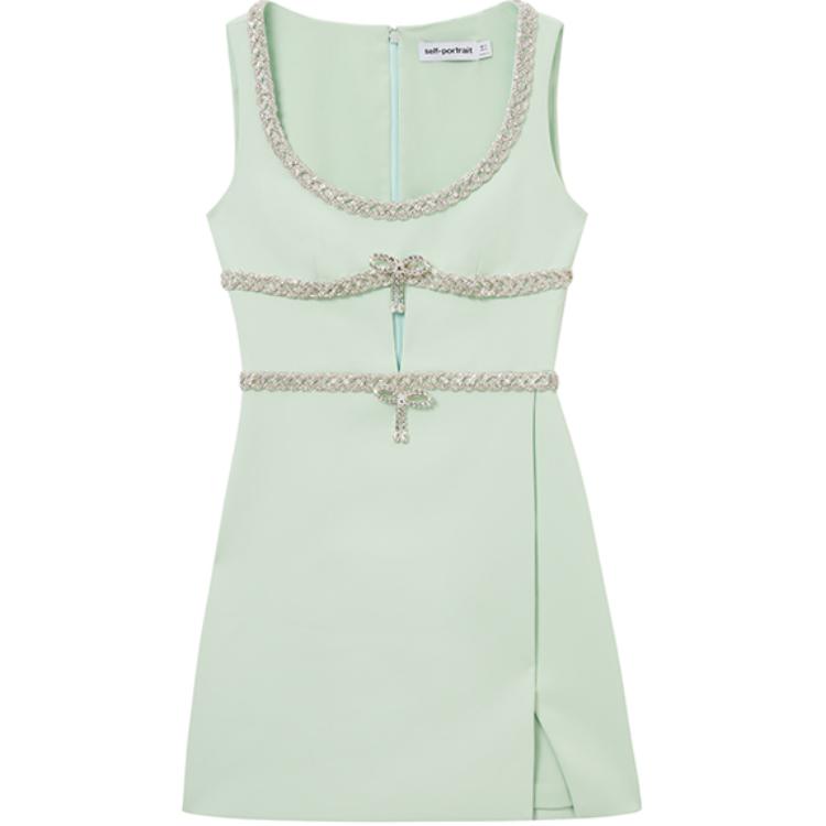 (Women) Self-Portrait  Mint Green Bow Tie Strap Trendy Dress SWF353Y05400