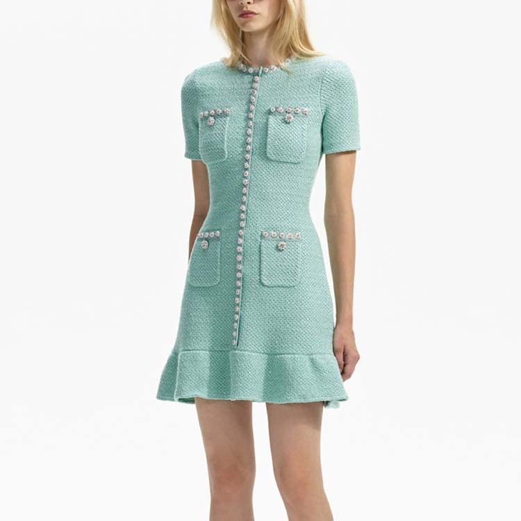 (Women) Self-Portrait  Mint Green Slim Fit Knit Short-Sleeve Dress. SWF351M03300 圖 5