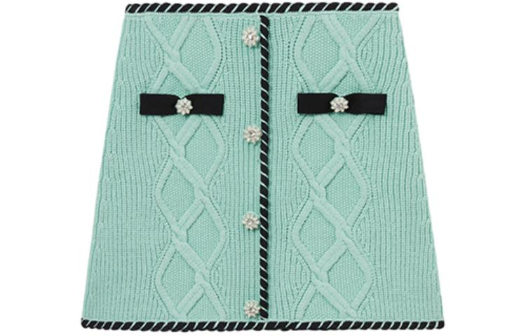 (Women) Self-Portrait  Mint Green Striped Mid-Waist A-Line Casual Skirt SWF351M04100