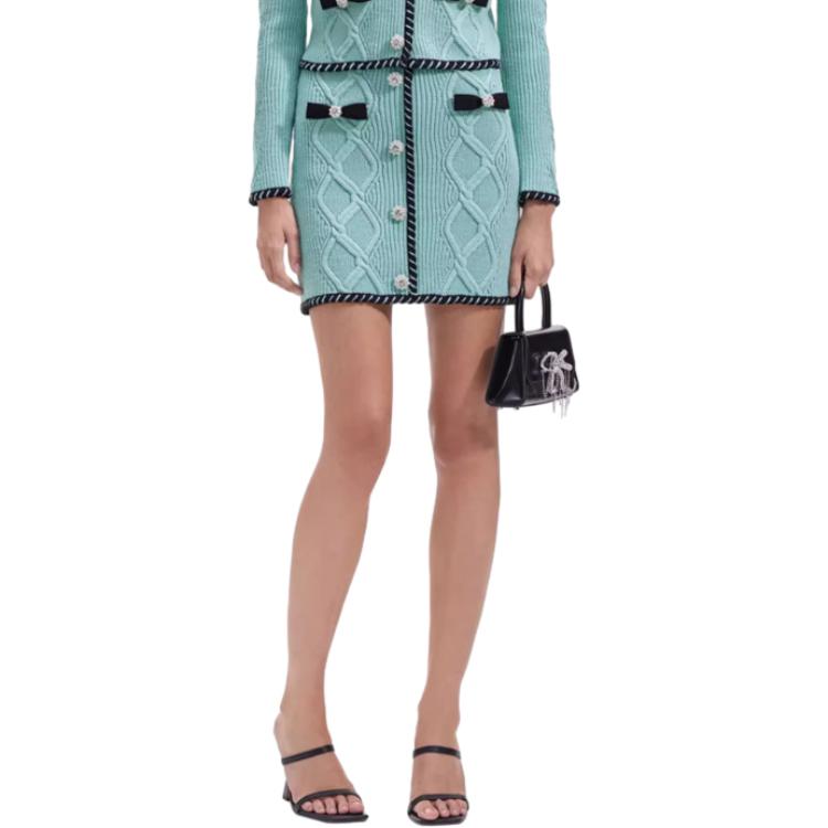 (Women) Self-Portrait  Mint Green Striped Mid-Waist A-Line Casual Skirt SWF351M04100 圖 3