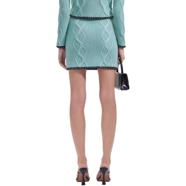 (Women) Self-Portrait  Mint Green Striped Mid-Waist A-Line Casual Skirt SWF351M04100 圖 5