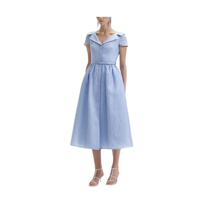 (Women) Self-Portrait Mist Blue Midi Shirt Dress with Collared Waist Design. SWF352Y15100