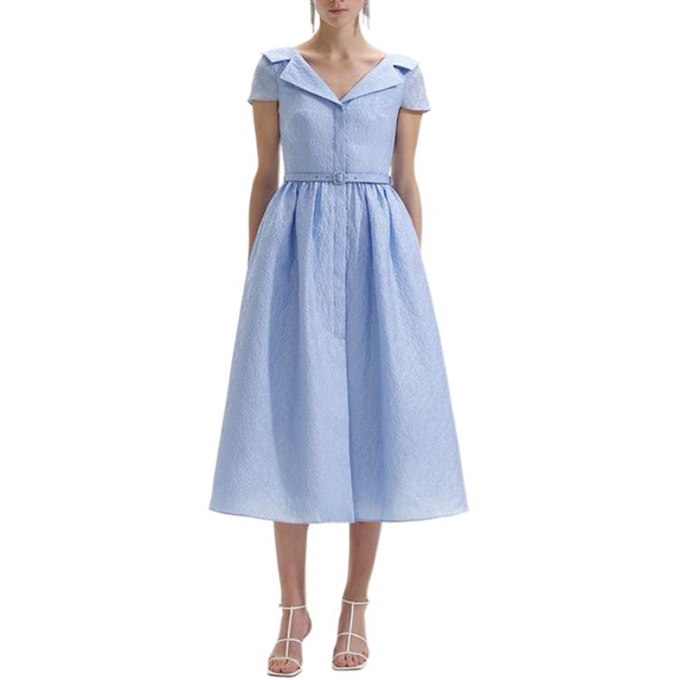 (Women) Self-Portrait  Mist Blue Midi Shirt Dress with Collared Waist Design. SWF352Y15100 圖 3