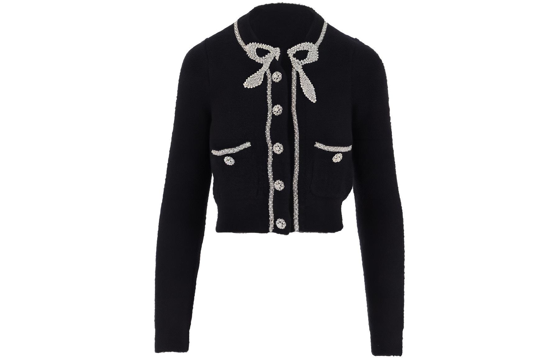 (Women) Self-Portrait  Navy Blue Colorblock Cardigan Long Sleeve Sweater. SWF344M05900549