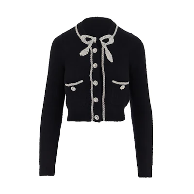 (Women) Self-Portrait Navy Blue Colorblock Cardigan Long Sleeve Sweater. SWF344M05900549