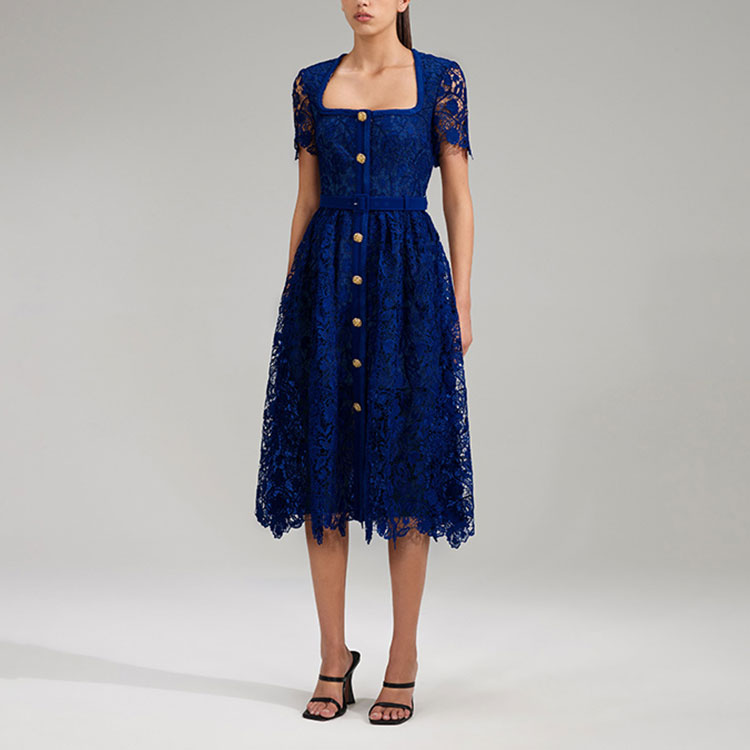 (Women) Self-Portrait  Navy Blue Embroidered Lace Short Sleeve Dress SWF341Y07900 圖 4