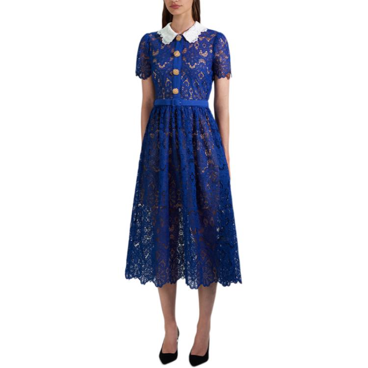 (Women) Self-Portrait  Navy Blue Short Sleeve Dress with Peter Pan Collar SWF341Y00400 圖 3