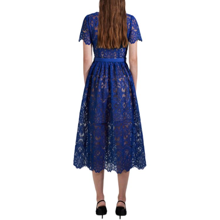 (Women) Self-Portrait  Navy Blue Short Sleeve Dress with Peter Pan Collar SWF341Y00400 圖 4