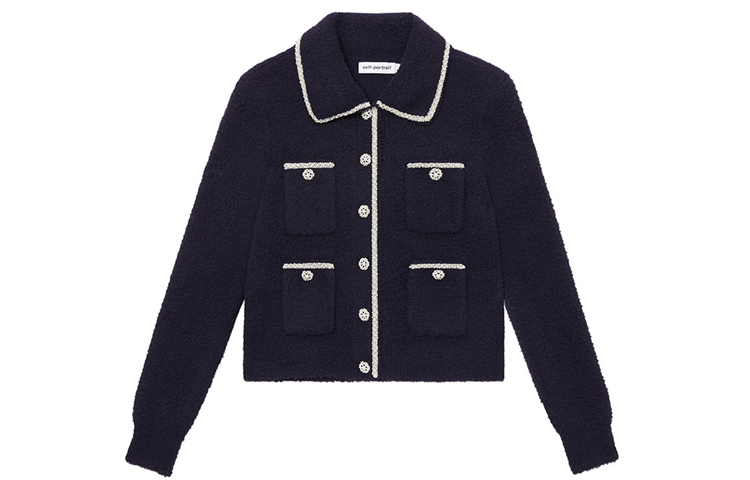 (Women) Self-Portrait  Navy Blue Single-Breasted Long Sleeve Jacket SWF344M03900