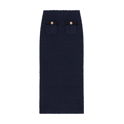 (Women) Self-Portrait Navy Checkered Knit Casual Maxi Dress. SWF351M02900