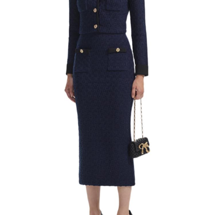 (Women) Self-Portrait  Navy Checkered Knit Casual Maxi Dress. SWF351M02900 圖 3