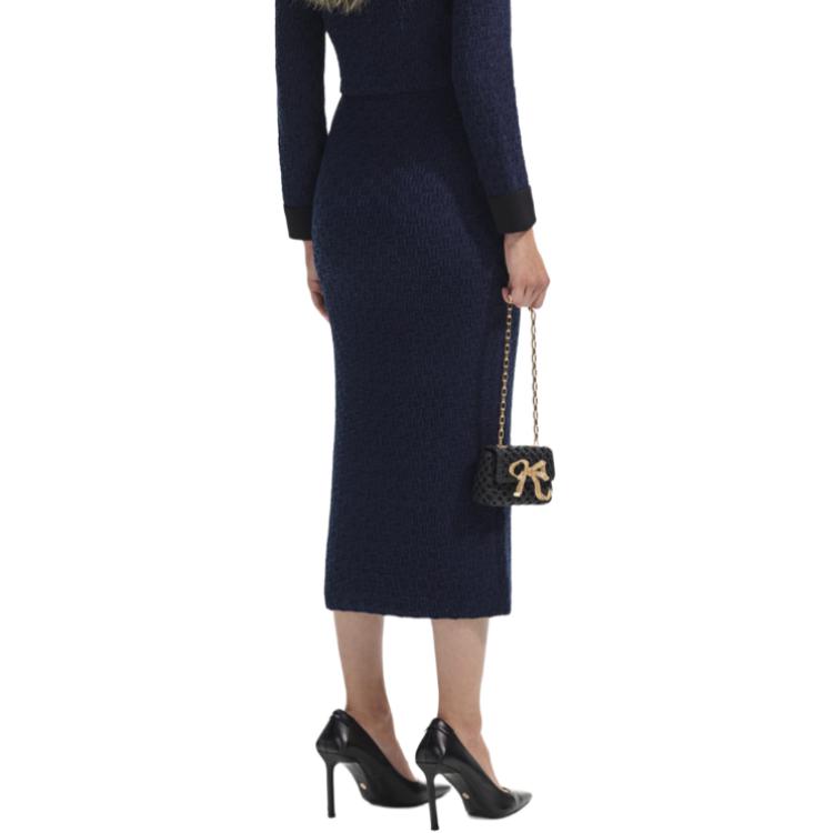 (Women) Self-Portrait  Navy Checkered Knit Casual Maxi Dress. SWF351M02900 圖 4