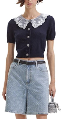 (W) Self-Portrait 海軍藍蕾絲邊短袖圓領針織毛衣 SWF352M05500 Lookbook (W) Self-Portrait 海軍藍蕾絲邊短袖圓領針織毛衣 SWF352M05500