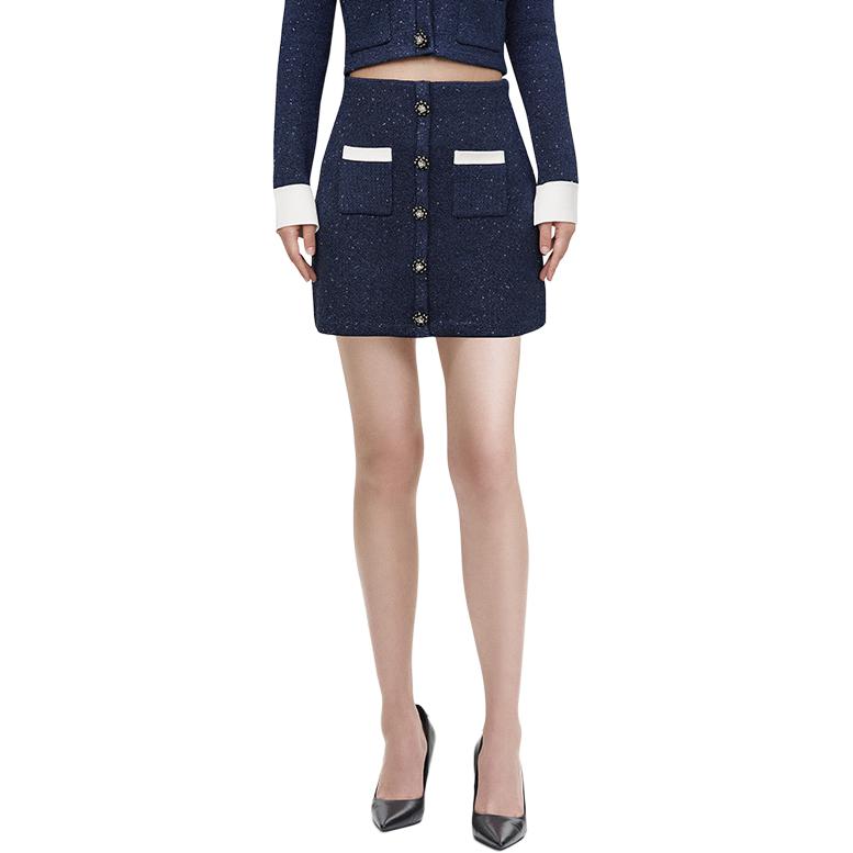 (Women) Self-Portrait  Navy Mid-Rise Casual Fitted Mini Skirt SWF344M04300 圖 3