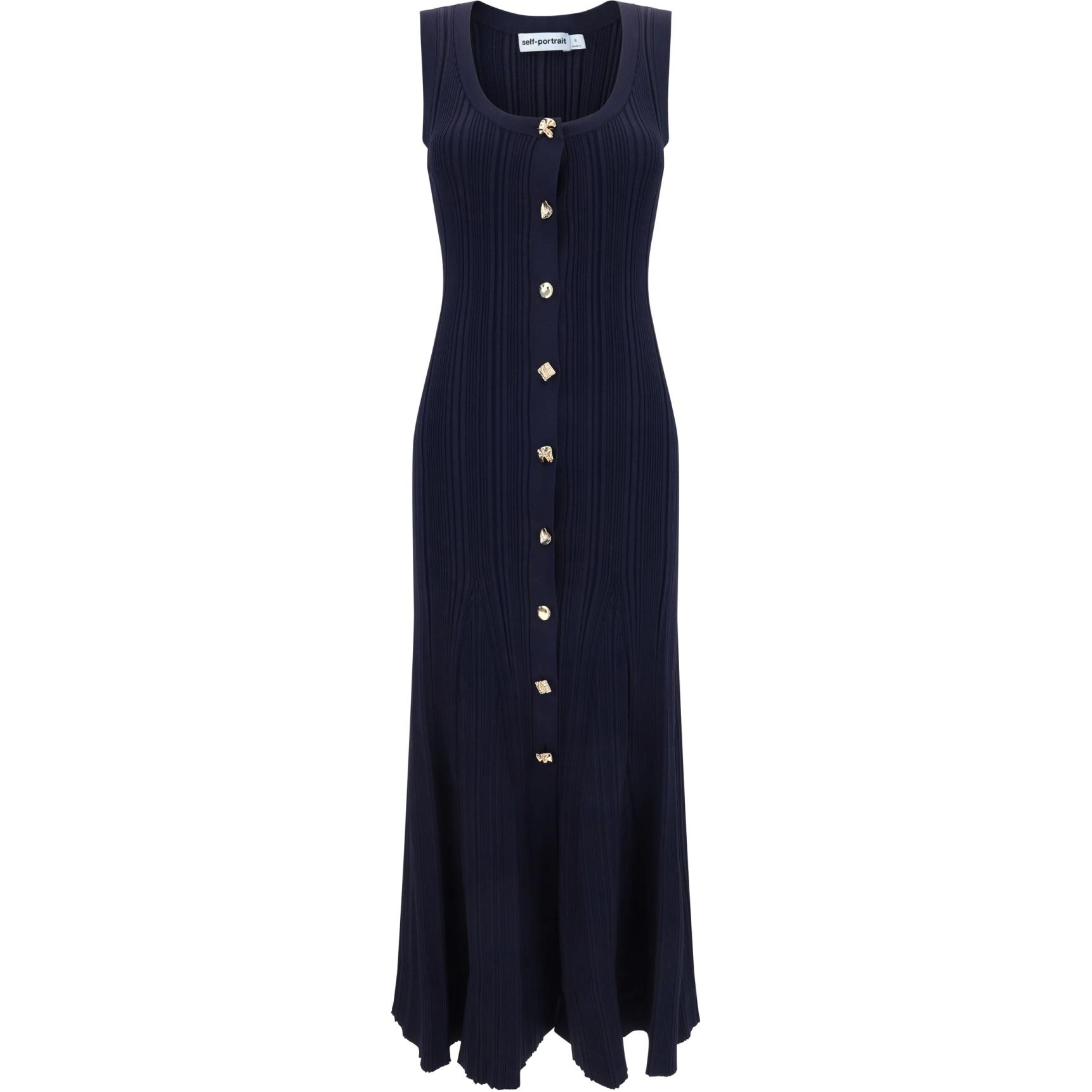 (Women) Self-Portrait  Navy Sleeveless Button-Front Slim Maxi Dress PF24143MBLBLUE 圖 2