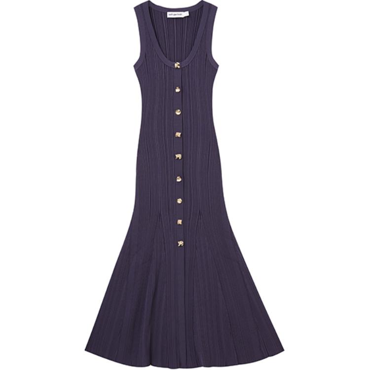 (Women) Self-Portrait  Navy Sleeveless Midi Dress with U-Neck and Cinched Waist SWF353M01200