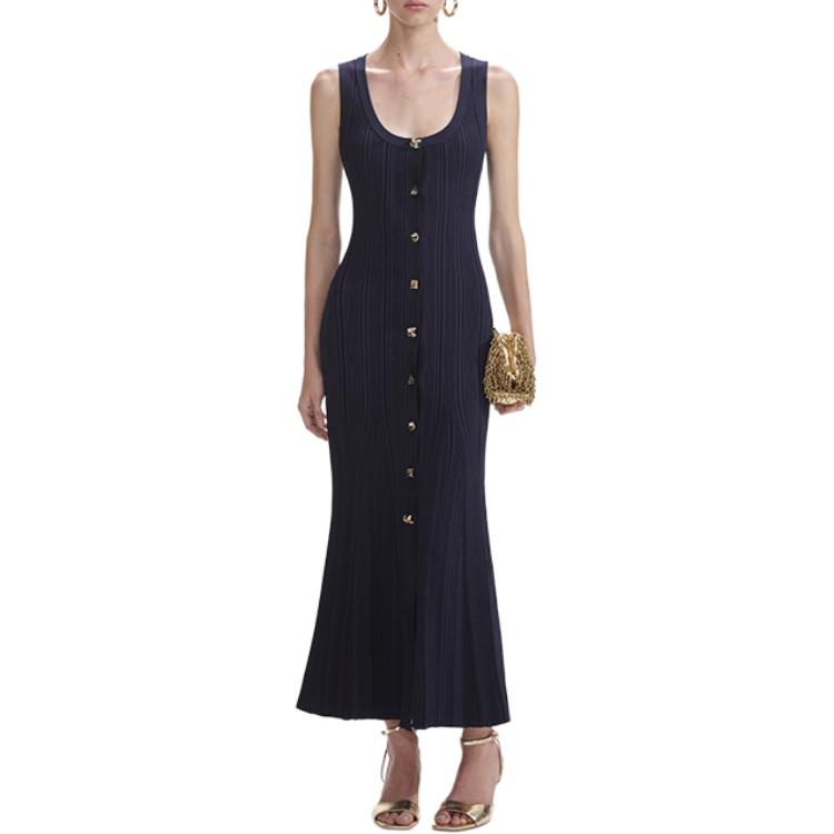 (Women) Self-Portrait  Navy Sleeveless Midi Dress with U-Neck and Cinched Waist SWF353M01200 圖 3
