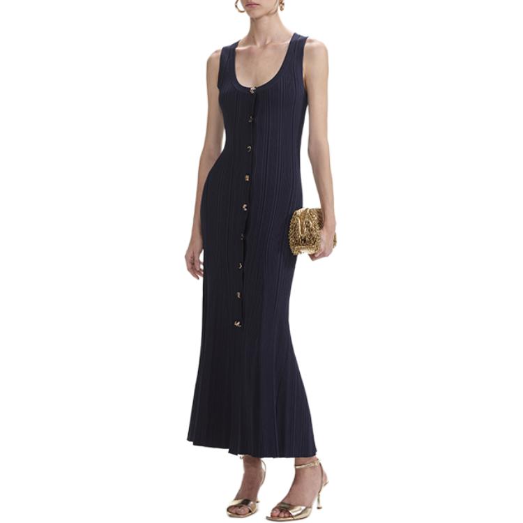 (Women) Self-Portrait  Navy Sleeveless Midi Dress with U-Neck and Cinched Waist SWF353M01200 圖 5