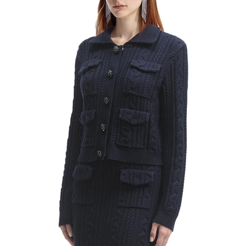 Shop (W) Self-Portrait 海軍藍修身針織開襟毛衣長袖毛線衫 SWF351M00200