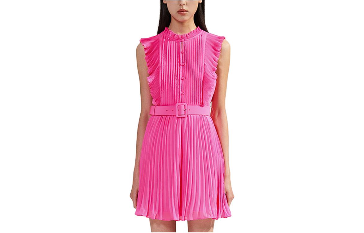 (Women) Self-Portrait  Neon Pink Sleeveless Wave Short Dress. SWF341Y08900