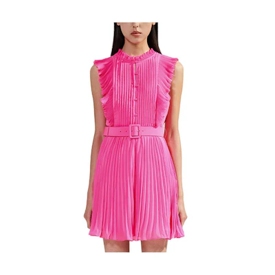 (Women) Self-Portrait Neon Pink Sleeveless Wave Short Dress. SWF341Y08900