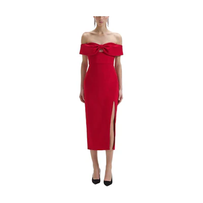 (Women) Self-Portrait Off-Shoulder Burgundy Sleeveless Bridal Party Dress SWF352Y17300