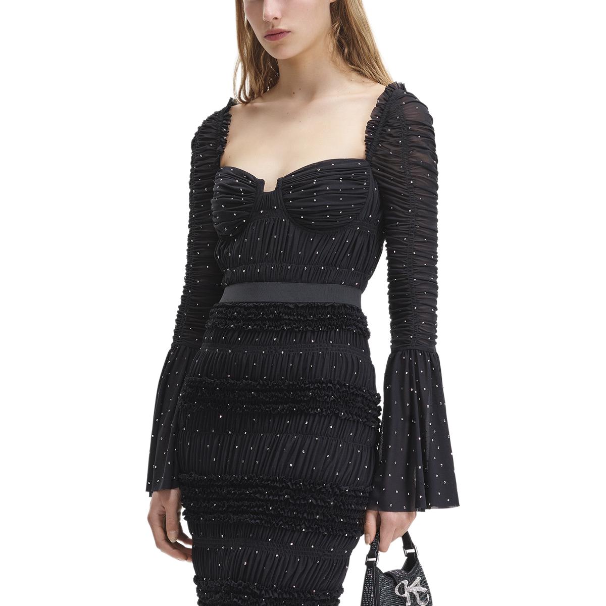 (Women) Self-Portrait  Off-Shoulder High-Waist Long Sleeve Dress in Classic Black. SWF344Y20200 圖 4