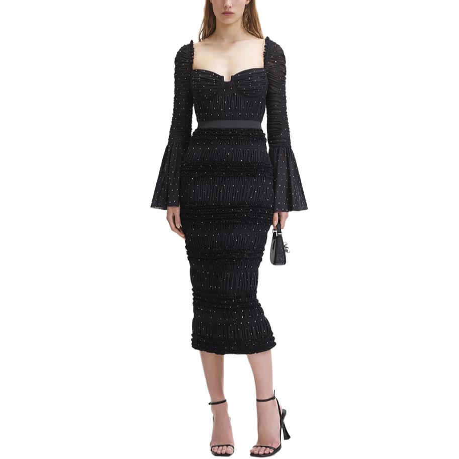 (Women) Self-Portrait  Off-Shoulder High-Waist Long Sleeve Dress in Classic Black. SWF344Y20200 圖 5