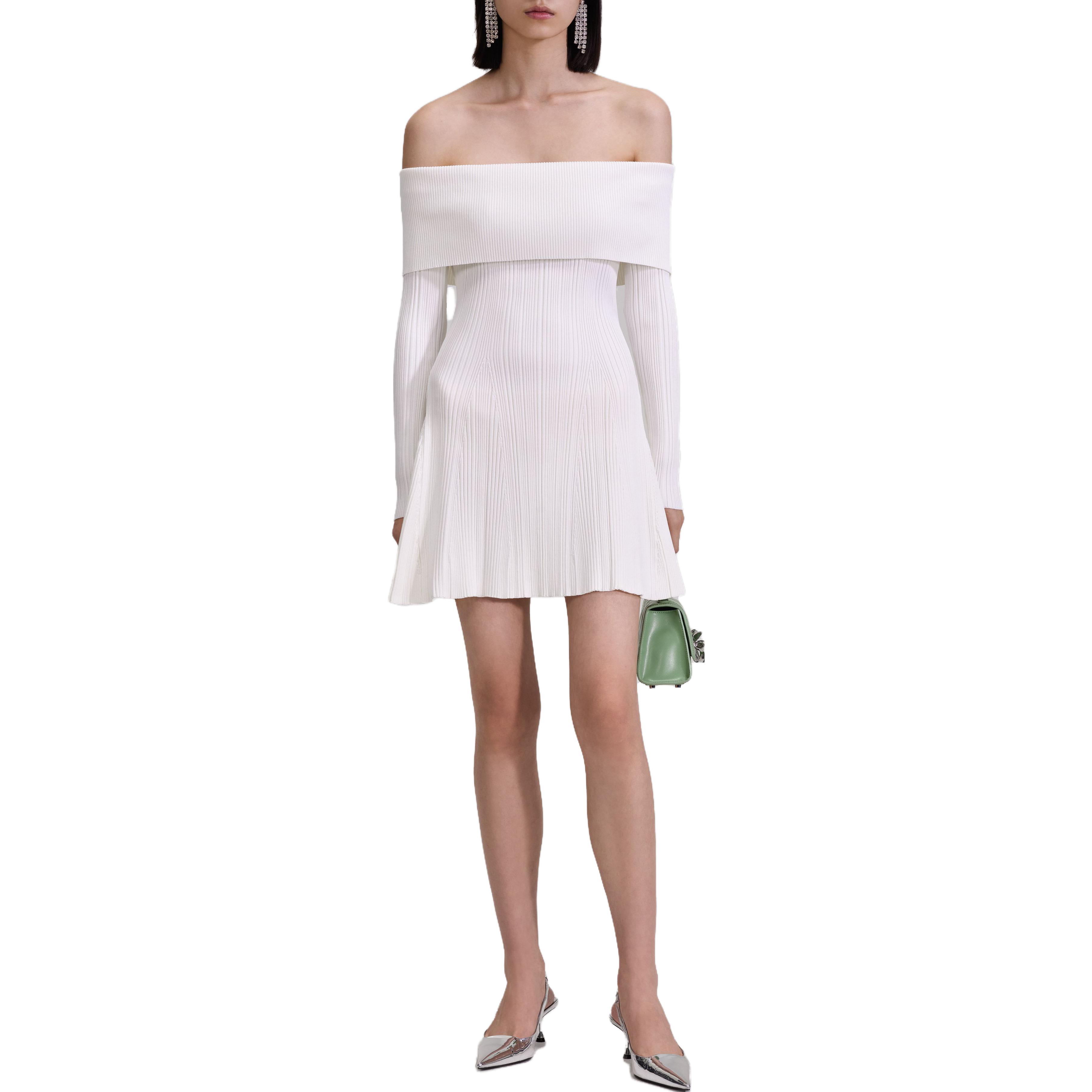 (Women) Self-Portrait  Off-Shoulder Knit A-Line Dress Long Sleeve Pure White SWF343M01000001 圖 3