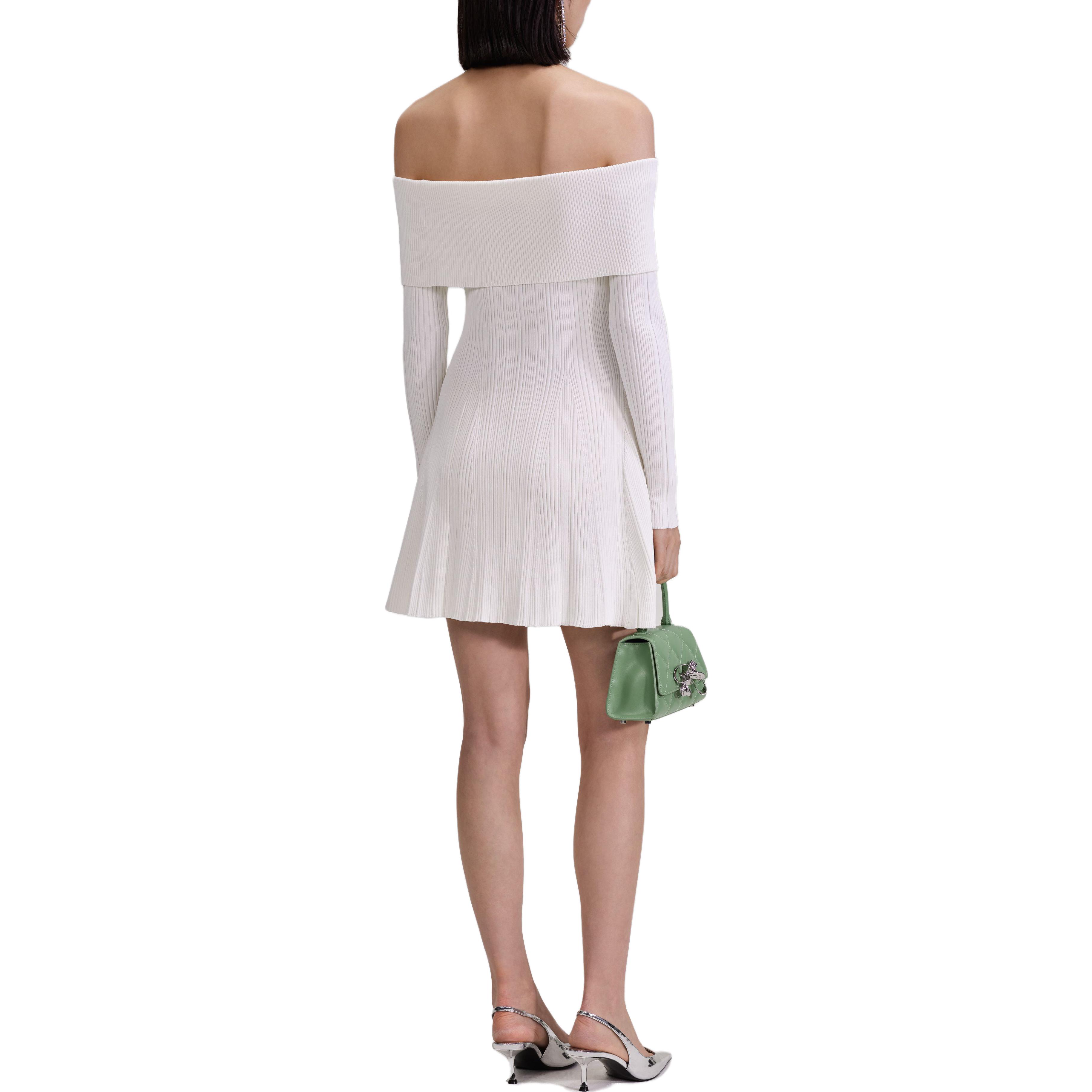 (Women) Self-Portrait  Off-Shoulder Knit A-Line Dress Long Sleeve Pure White SWF343M01000001 圖 4