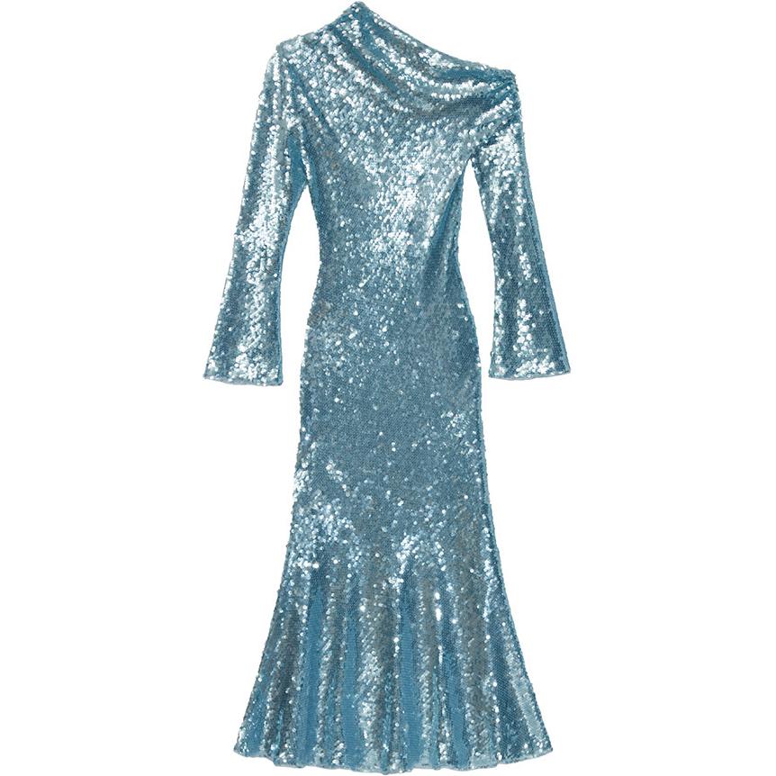 (Women) Self-Portrait  Off-Shoulder Long-Sleeve Bodycon Dress Misty Blue SWF344Y18300