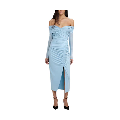 (Women) Self-Portrait Off-Shoulder Long-Sleeve Dress Misty Blue SWF333Y05400