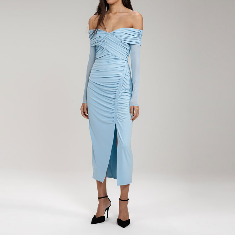 (Women) Self-Portrait  Off-Shoulder Long-Sleeve Dress Misty Blue SWF333Y05400 圖 4