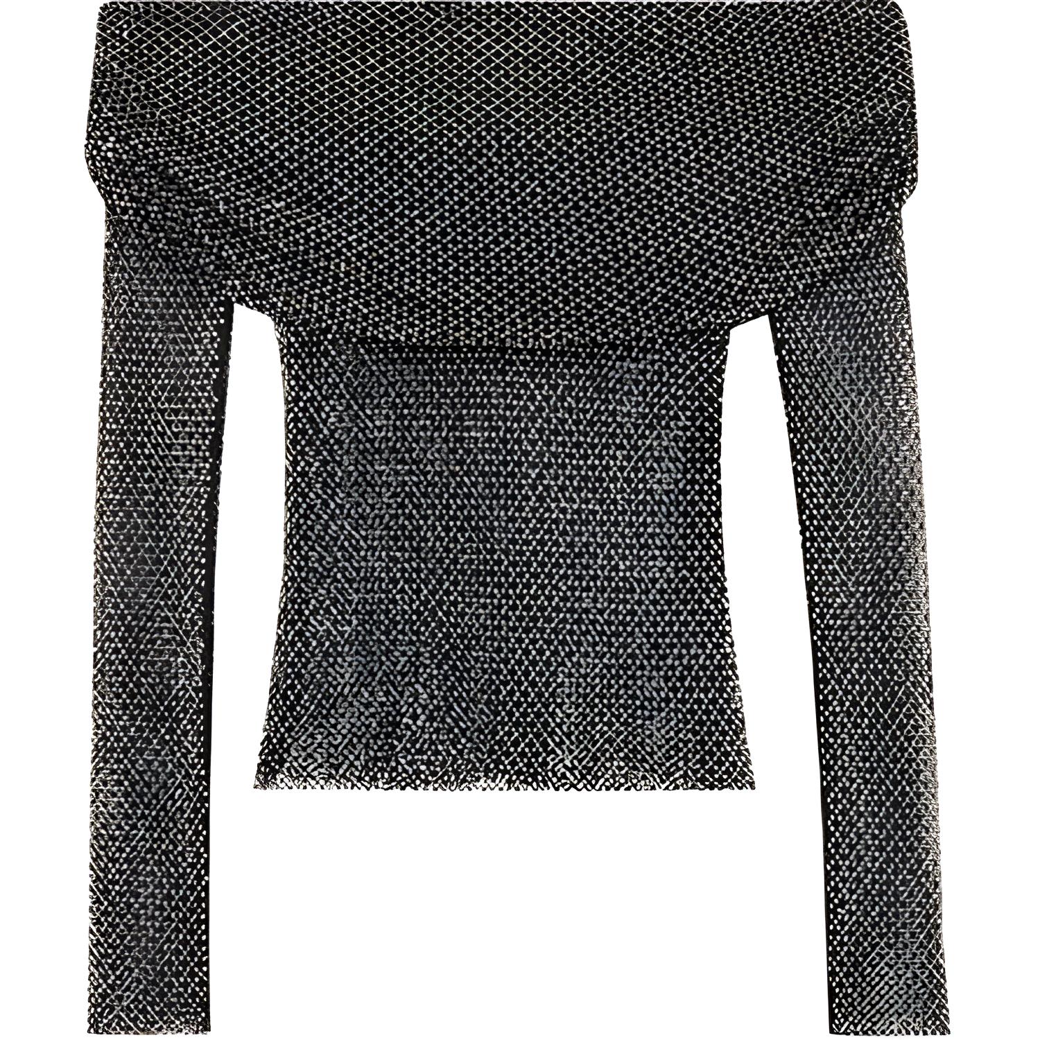 (Women) Self-Portrait  Off-Shoulder Long Sleeve Black T-Shirt Classic Style SWF343C00300