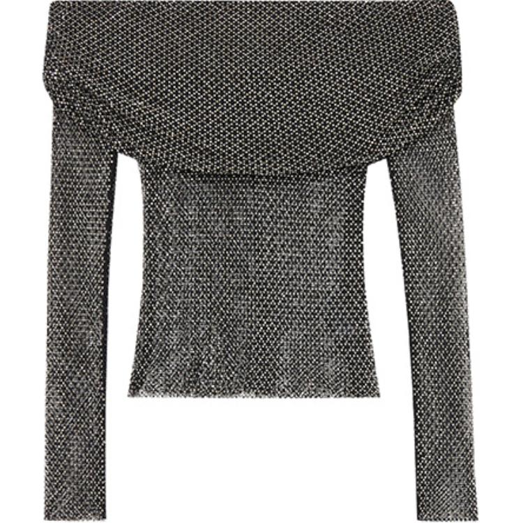 Order (W) Self-Portrait 經典款黑色露肩長袖T恤 SWF343C00300