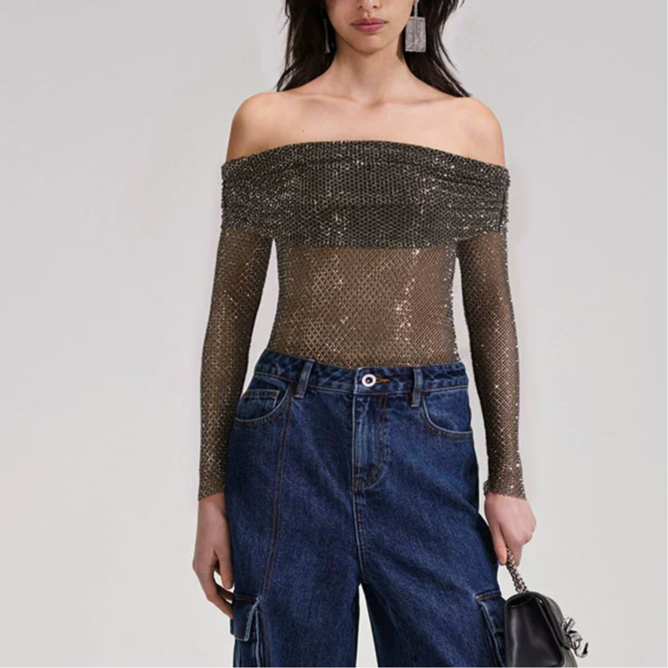 Purchase (W) Self-Portrait 經典款黑色露肩長袖T恤 SWF343C00300