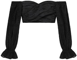 (Women) Self-Portrait Off-Shoulder Long Sleeve Cropped Top in Black SWF352C04700 (Women) Self-Portrait Off-Shoulder Long Sleeve Cropped Top in Black SWF352C04700