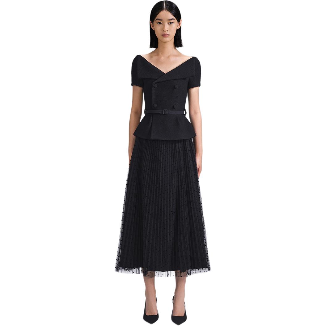 (Women) Self-Portrait  Off-Shoulder Mid-Length Dress in Classic Black. SWF342Y22100