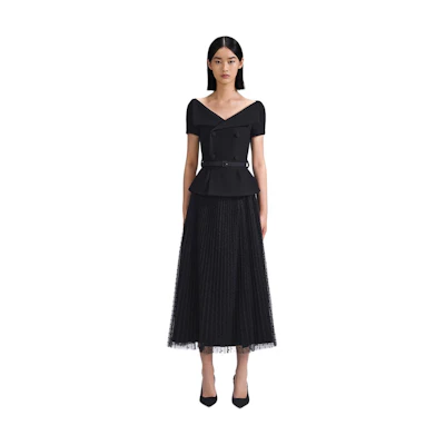 (Women) Self-Portrait Off-Shoulder Mid-Length Dress in Classic Black. SWF342Y22100