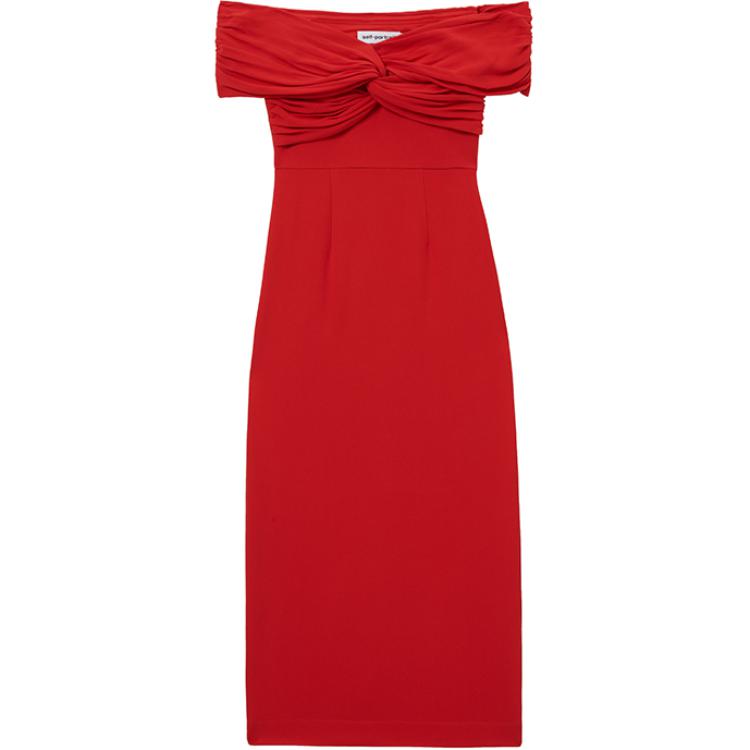 (Women) Self-Portrait  Off-Shoulder Red Midi Sleeveless Dress SWF353Y05100 圖 2