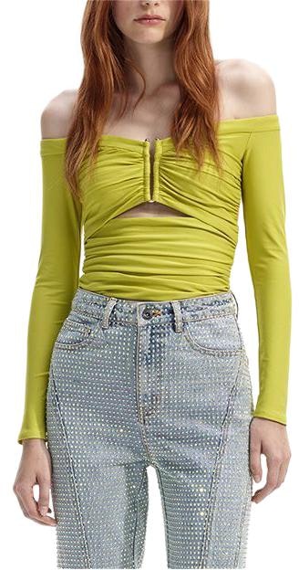 women-self-portrait-off-shoulder-ruched-long-sleeve-top-yellow-green-swf-351-c01000