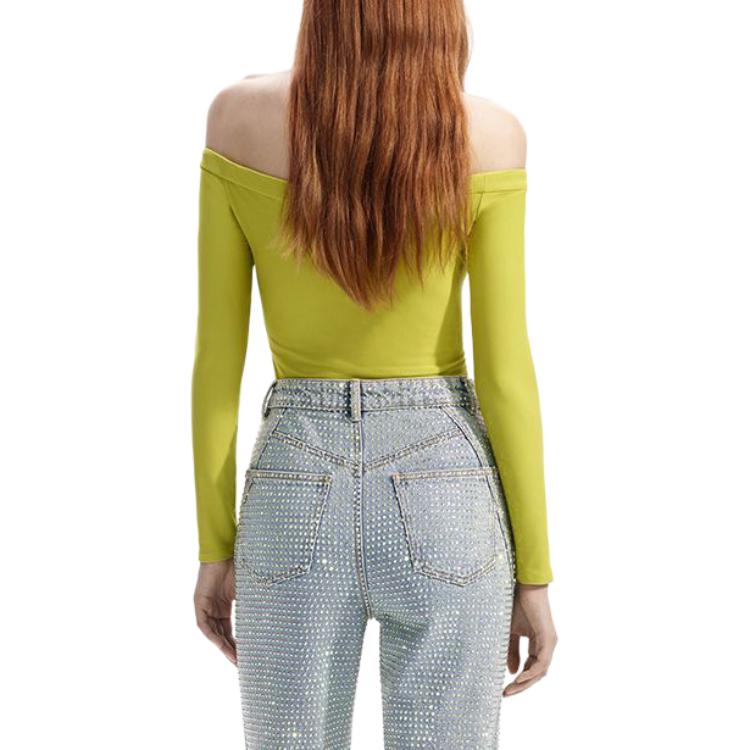 Shop (W) Self-Portrait 露肩皺褶長袖上衣 黃綠色 SWF351C01000