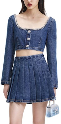 (W) Self-Portrait 珍珠扣甜心藍色短版牛仔襯衫。 SWF344C03300 Lookbook (W) Self-Portrait 珍珠扣甜心藍色短版牛仔襯衫。 SWF344C03300