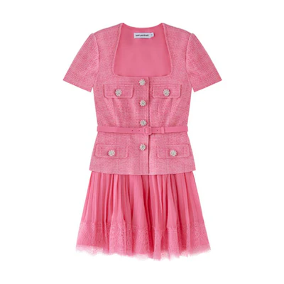 (Women) Self-Portrait Pink Casual Chic Short Sleeve Dress SWF342Y22500