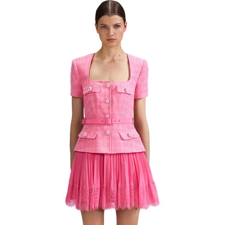 (Women) Self-Portrait  Pink Casual Chic Short Sleeve Dress SWF342Y22500 圖 4