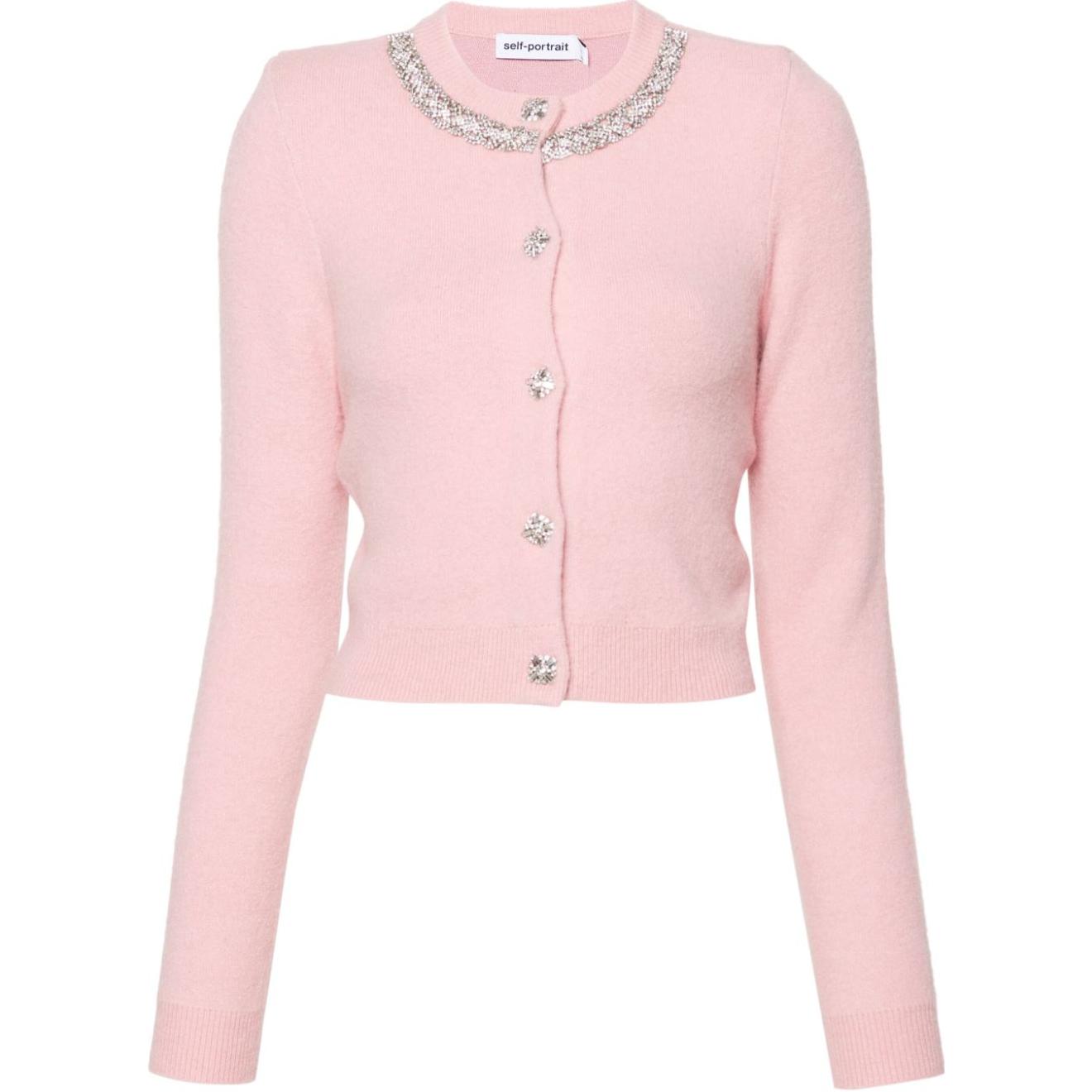 Order (W) Self-Portrait 粉色短版長袖針織開襟衫 AW24079CPINK