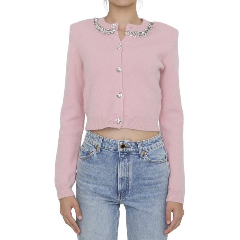 Lookbook (W) Self-Portrait 粉色短版長袖針織開襟衫 AW24079CPINK